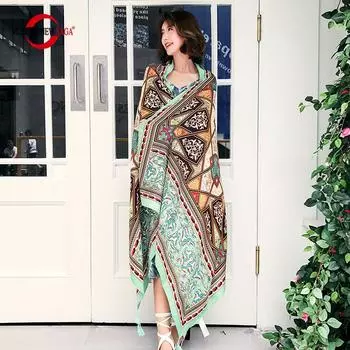 Женский шарф, СОВРЕМЕННАЯ НОВАЯ летняя пляжная шаль SAGA, палантины с принтом, женские тонкие шали, накидки, палантин One Size зелёный