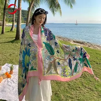 Женский шарф, СОВРЕМЕННАЯ НОВАЯ летняя пляжная шаль SAGA, палантины с принтом, женские тонкие шали, накидки, палантин One Size бежевый