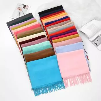 Женский шарф, утолщенная зимняя теплая однотонная шаль с кисточками, мягкие модные аксессуары