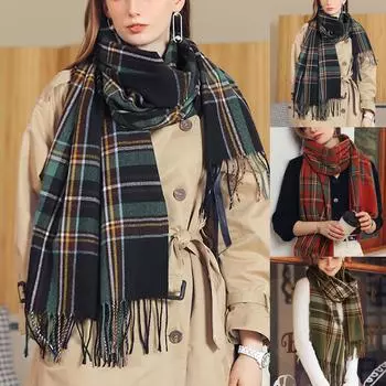 Женский шарф в полоску, цветная клетчатая шаль, элегантный женский стиль, теплые удобные и зимние шарфы 70*180cm чёрный