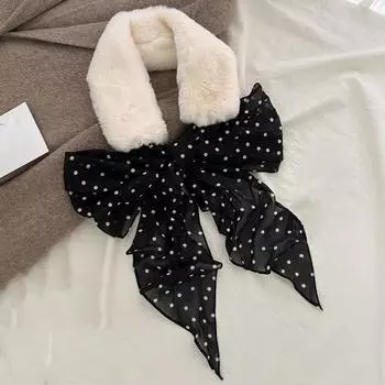 Женский шарф-воротник из искусственного меха Yousheng, зимний меховой шарф с завязками, утеплитель для шеи в холодную погоду, повседневная одежда для женщин 110cm чёрный