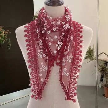 Женский шарф Yousheng с кисточками и цветочной вышивкой, треугольная форма, прозрачный кружевной тонкий, легкий, мягкий, украшение на плечо, шаль, платок на голову 160cm белый