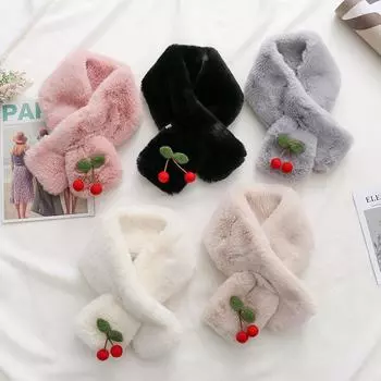 Женский шарф Зимние модели Сетчатый красный Маленький вишневый Имитация кроличьей шерсти Плюшевый шарф Маленький свежий Утолщенный теплый Студенческий шарф 85cm