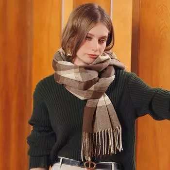 Женский шарф, зимний плед, шаль с кисточками, теплая красный/чёрный