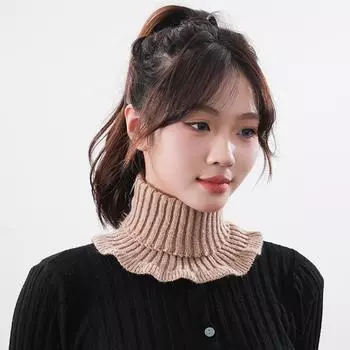 Женский шейный платок, однотонный, с прозрачной отделкой, с имитацией воротника, вязаный, теплый, стильный, утеплитель для шеи, универсальный аксессуар для одежды бежевый
