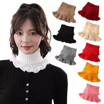 Женский шейный платок, однотонный, с прозрачной отделкой, с имитацией воротника, вязаный, теплый, стильный, утеплитель для шеи, универсальный аксессуар для одежды бежевый