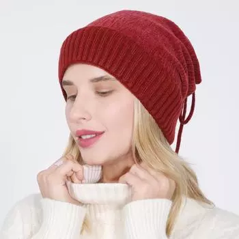 Женский шейный платок, плюшевый вязаный осенне-зимний шерстяной пуловер с защитой от ветра и ветра, шапка-пуловер OneSize красный