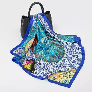 Женский шелковый квадратный шарф с принтом, шарфы, большой хиджаб, модная шаль и накидка для женщин, женский головной платок Bangdana, летний платок 90x90cm