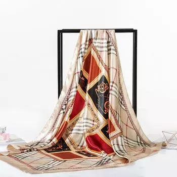 Женский шелковый шарф из Европы и США, модный креативный квадратный шарф, клетчатый атласный шейный шарф длиной 90 см 90 красный