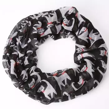 Женский шелковый шарф с принтом кота и вуалью для девочек, шелковый шарф с запахом и шалью серый