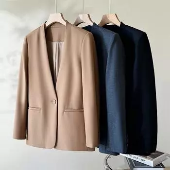 Женский шерстяной пиджак Endy Th* Row в минималистском стиле — без воротника, High-End, осень 2024 г. Large легкие хаки