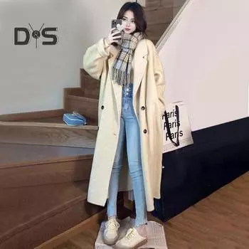 Женский шерстяной пиджак с лацканами, пальто с длинным рукавом и передними карманами, повседневная верхняя одежда, женское пальто для повседневной носки на осень-зиму S абрикосовый