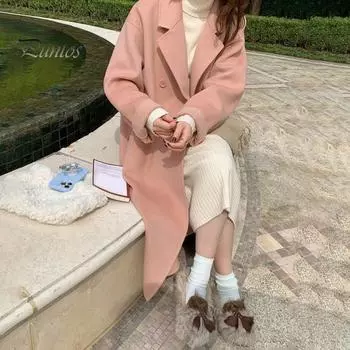 Женский шерстяной пиджак с лацканами, пальто с длинным рукавом и передними карманами, повседневная верхняя одежда, женское пальто для повседневной носки на осень-зиму S верблюд