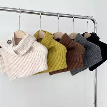 Женский шерстяной шарф-пуловер в корейском стиле с высоким воротником — теплый, универсальный шарф для осени и зимы чёрный