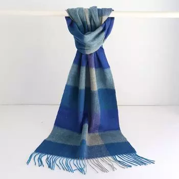 Женский шерстяной шарф в клетку, теплая шаль на осень и зиму, двойного назначения. 170cm синий