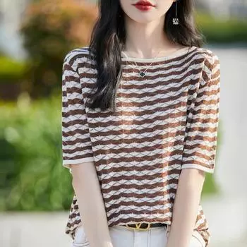 Женский шерстяной свитер Qinghe кашемир 50% шелк 50% шерсть осенне-зимний шерстяной пуловер мягкий и теплый M коричневый