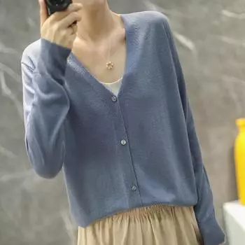 Женский шерстяной свитер Qinghe кашемир 50% шелк 50% шерсть осенне-зимний шерстяной кардиган мягкий и теплый M белый