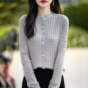 Женский шерстяной свитер Qinghe кашемир 50% шелк 50% шерсть осенне-зимний шерстяной кардиган мягкий и теплый M коричневый