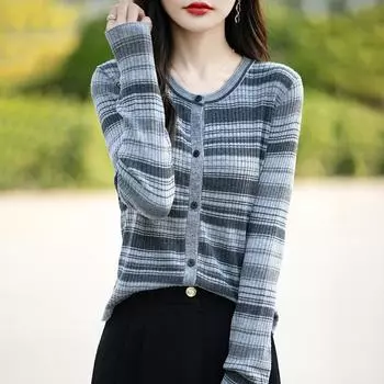 Женский шерстяной свитер Qinghe кашемир 50% шелк 50% шерсть осенне-зимний шерстяной кардиган мягкий и теплый M серый