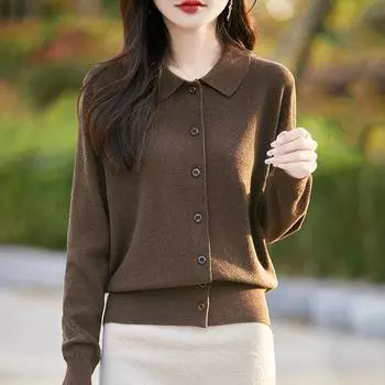 Женский шерстяной свитер Qinghe кашемир 50% шелк 50% шерсть осенне-зимний шерстяной кардиган мягкий и теплый M бежевый