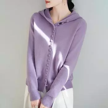 Женский шерстяной свитер Qinghe кашемир 50% шелк 50% шерсть осенне-зимний шерстяной кардиган мягкий и теплый M фиолетовый