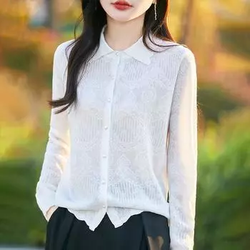 Женский шерстяной свитер Qinghe кашемир 50% шелк 50% шерсть осенне-зимний шерстяной кардиган мягкий и теплый M белый