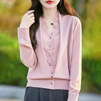 Женский шерстяной свитер Qinghe кашемир 50% шелк 50% шерсть осенне-зимний шерстяной кардиган мягкий и теплый M коричневый