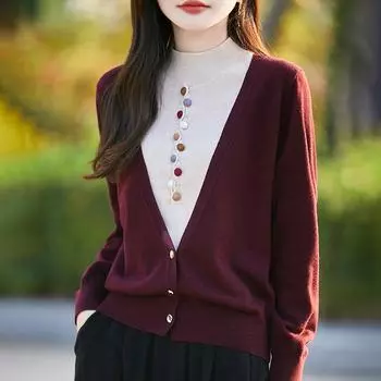 Женский шерстяной свитер Qinghe кашемир 50% шелк 50% шерсть осенне-зимний шерстяной пуловер мягкий и теплый M коричневый