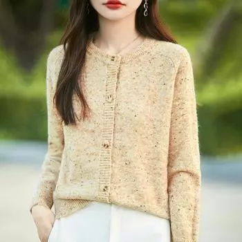 Женский шерстяной свитер Qinghe кашемир 50% шелк 50% шерсть осенне-зимний шерстяной кардиган мягкий и теплый M белый