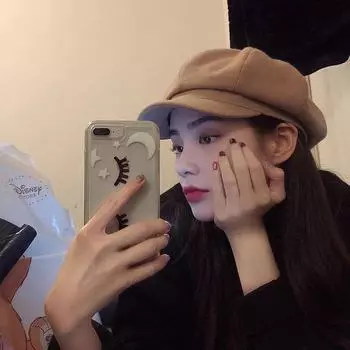 Женский шерстяной восьмиугольный берет: Британский ретро-стиль осень/зима, модная универсальная кепка в японском литературном стиле «утконос». M (56-58cm) верблюд