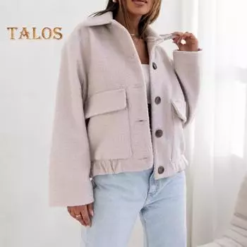 Женский шерстяной жакет с отложным воротником, однобортное пальто с плиссированным подолом, термобелье с длинными рукавами, для поездок на работу, свиданий, весна-осень-зима S абрикосовый