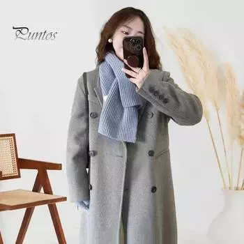 Женский шерстяной жакет с отложным воротником, однотонное двубортное пальто средней длины, термобелье с длинными рукавами, для поездок на работу, свиданий, весна-осень-зима S серый