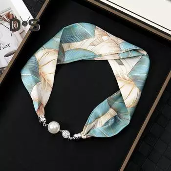 Женский шифоновый шарф с магнитной пряжкой, яркий цветной принт, стиль ожерелья, декоративный тонкий шарф, аксессуары для одежды небесно-голубой