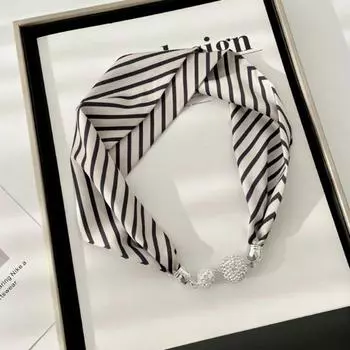 Женский шифоновый шарф с магнитной пряжкой, яркий цветной принт, ожерелье, декоративный тонкий шарф чёрный