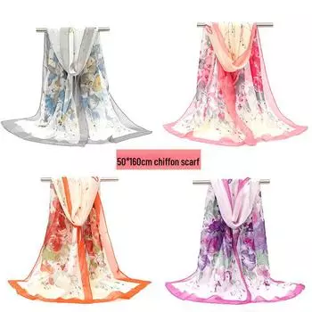 Женский шифоновый шарф с павлиньим принтом, весна 2024 г. - легкая шаль и пляжная накидка с солнцезащитным кремом 160*50cm
