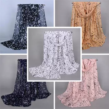 Женский шифоновый шарф с принтом музыкальной ноты, шаль, шарфы, стильные корейские шарфы белый