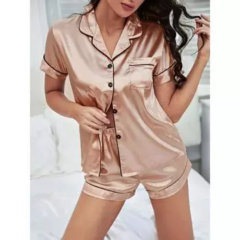 Женский шикарный однотонный пижамный комплект на пуговицах с мягкими лацканами, повседневные шорты, максимально удобная одежда для сна для спокойных дней и мечтательных ночей M
