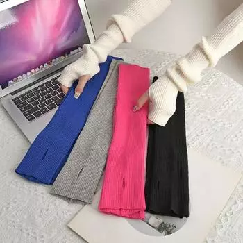 Женский шикарный осенне-зимний аксессуар, стильный однотонный трикотажный гетр для рук, длинный, без пальцев хаки