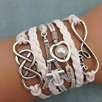 Женский шикарный плетеный многослойный браслет из искусственной кожи с изображением Эйфелевой башни и сердца любви