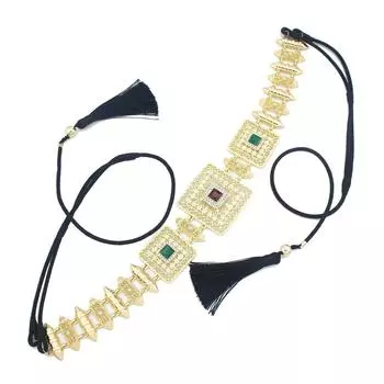 Женский шикарный пояс золотого цвета с квадратными кристаллами, коричневый ремень с плетеной бахромой, веревка с цепочкой на талии, аксессуары для платья чёрный