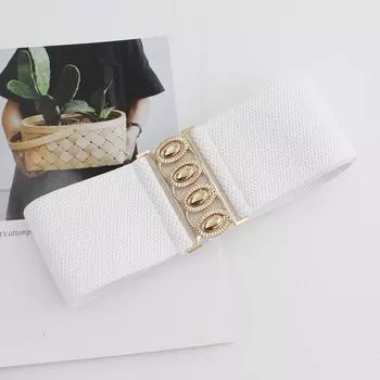 Женский широкий эластичный пояс с простой металлической пряжкой, корсет, пояс-зажим для платья, эластичные ремни белый