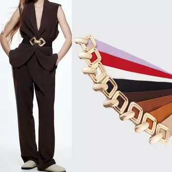 Женский широкий эластичный пояс, винтажный эластичный пояс с ретро-золотой пряжкой для платьев
