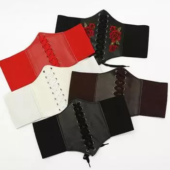 Женский широкий корсетный пояс из искусственной кожи, эластичный повседневный корсет, бандажный пояс one size чёрный