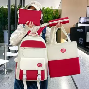 Женский школьный блок цветной рюкзак Набор студентов Рюкзак большой емкости чёрный