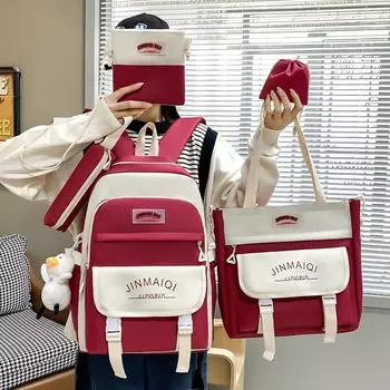 Женский школьный рюкзак большой вместимости из пяти предметов для старшеклассников светло-синий