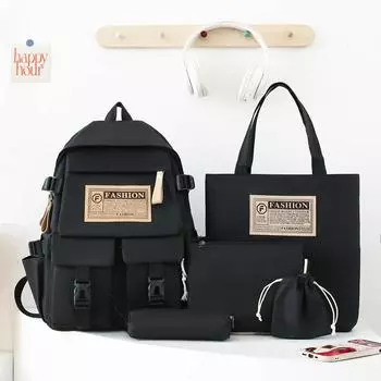 Женский школьный рюкзак большой вместимости с сумкой для ручек серый