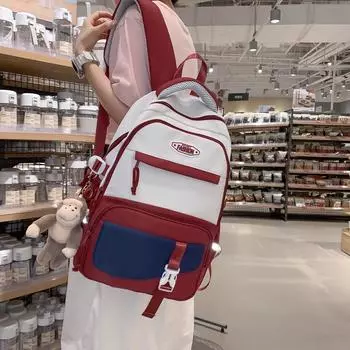 Женский школьный рюкзак большой вместимости Campus Color Block Backpack с несколькими отделениями для студентов и туристов красный