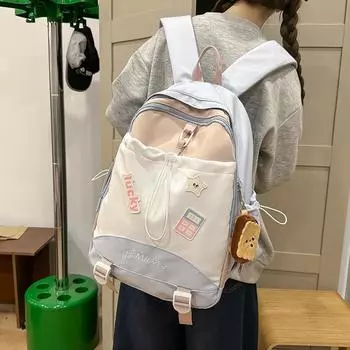 Женский школьный рюкзак большой вместимости для студентов с цветными блоками светло-зеленый