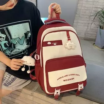 Женский школьный рюкзак Color Block, большой емкости, студенческий рюкзак красный