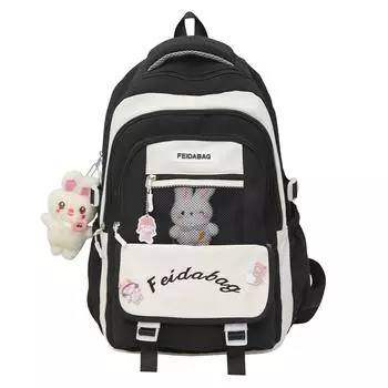 Женский школьный рюкзак для учеников младших классов средней школы, вместительный, легкий рюкзак контрастного цвета чёрный